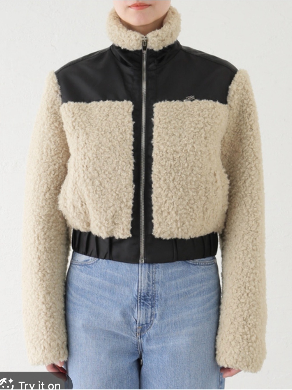Kijun women’s Cropped Teddy Jacket in Cream and Black size M